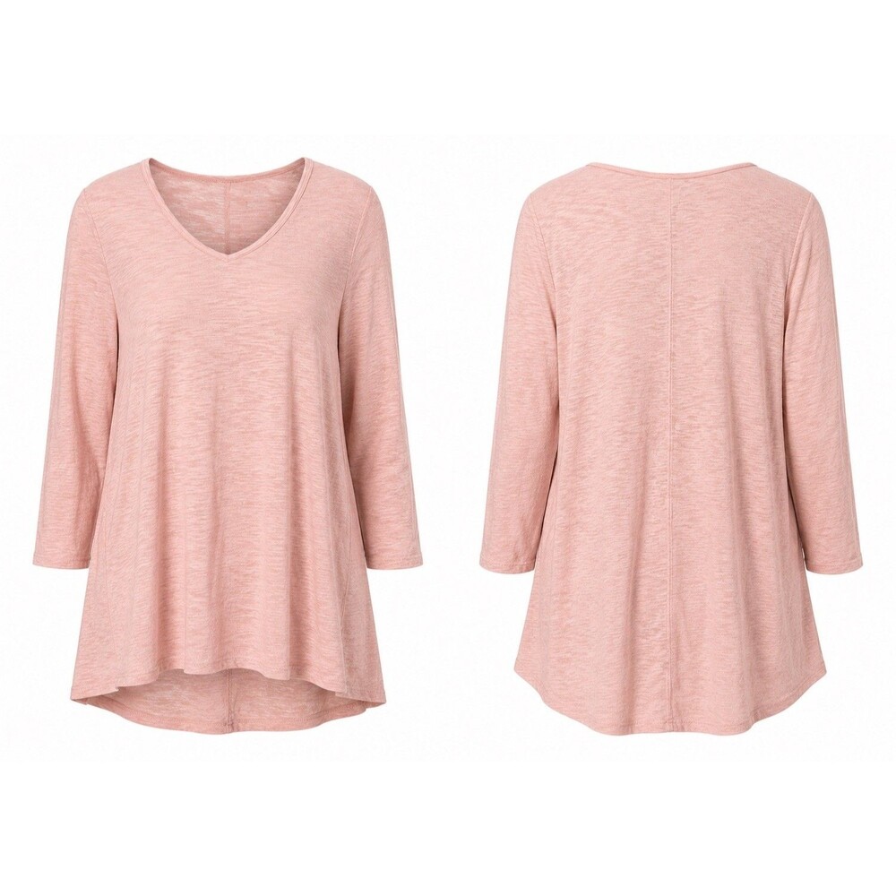 Chico’s Ultimate Tee Women Size 2 Large Coral Pink V Neck 3/4 Sleeve Tunic